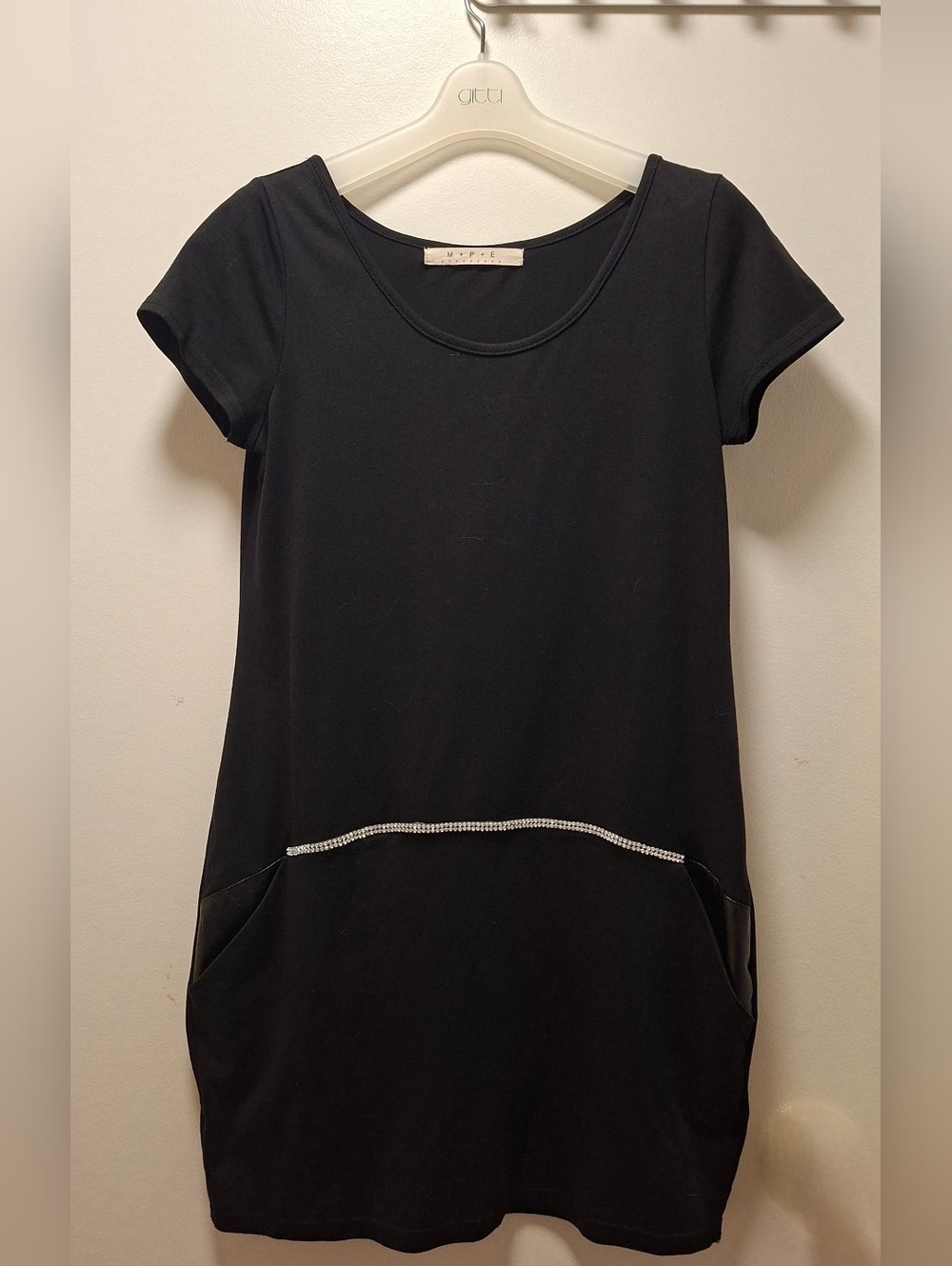 M + P + E Black Rhinestone Tunic Dress with Pockets
